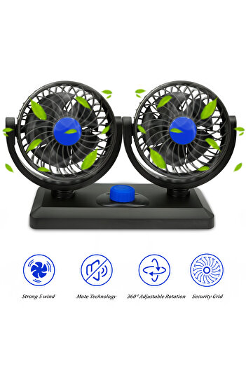Generic F30 Car Mounted Double-Headed Fan – 12V Vehicle Cooling Fan with Dual Speed and 360° Adjustment