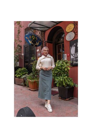 VELLICHOR Medium Size Lycra Gabardine Skirt Antique Blue Miray