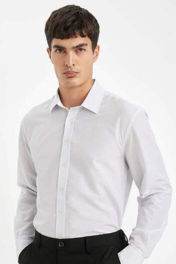 DeFacto Modern Fit Modern Cut Poplin Print Cotton Blend Long Sleeve Shirt D3456Ax24Au