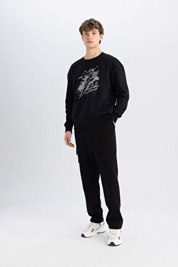 DeFacto Batman Boxy Fit Bisiklet Yaka Baskılı Kalın Sweatshirt C6531AX24AU