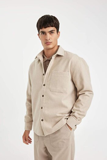 DeFacto Regular Fit Polo Yaka Basic Düz Pamuk Karışımlı Uzun Kollu Gömlek D2622AX24AU