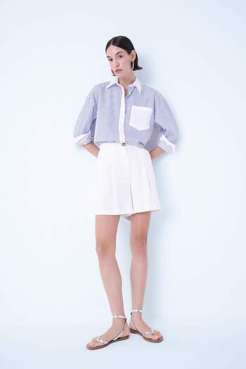 DeFacto Oversize Wide Fit Striped Pocket Buttoned Poplin Long Sleeve Shirt 25K 801004949