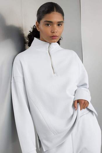 DeFacto Oversize Zippered Skuba Diving Fabric - Stand Collar Sports Sweatshirt