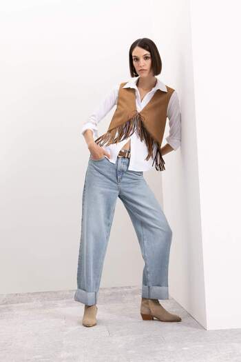 DeFacto Tie-Up Cowboy Model Tassel Suede Vest D5268Ax24Au