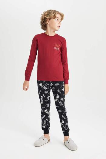 DeFacto Boys' Pajama Set Printed Long Sleeve Top Long Bottom D2842A824Au