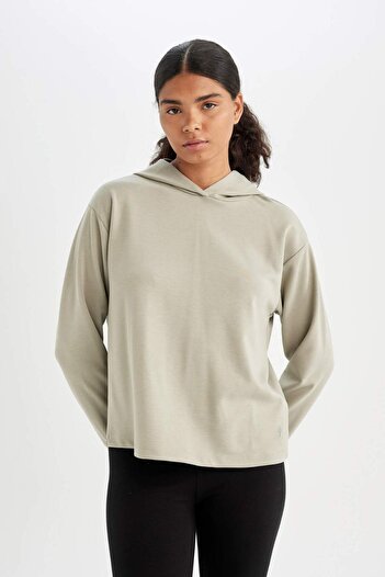 DeFacto DeFactoFit Standart Fit Kapüşonlu Skuba Dalgıç Kumaş Sporcu Basic Düz Sweatshirt A5626AX24AU