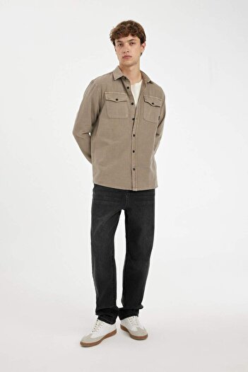 DeFacto Relax Fit Polo Neck Basic Solid Cotton Long Sleeve Shirt B2654Ax24Au
