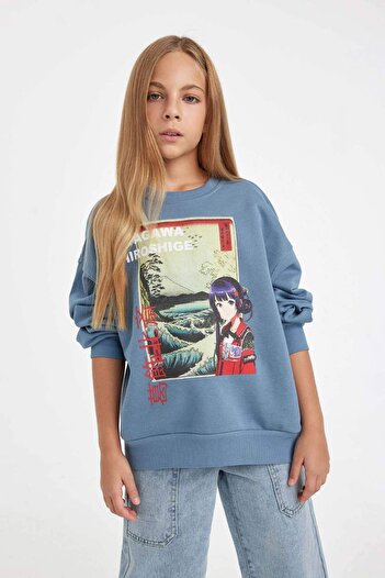 DeFacto Світшот для дівчинки Hatsune Miku Relax Fit Crew горловина м'який ворс D1120A824AU