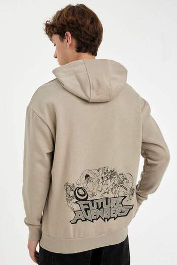 DeFacto Marvel Avengers Khaki Boxy Fit Hooded Sweatshirt - Back Print C6515Ax24Au