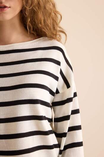 DeFacto Relax Fit gestreifter Strickpullover mit U-Boot-Ausschnitt D5227axns