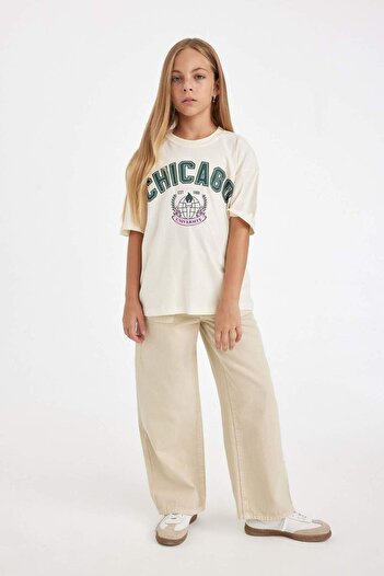 DeFacto Girls Oversize Wide Fit Crew Neck Letter Printed Short Sleeve School T-Shirt 3157827