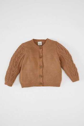 DeFacto Baby Girl Basic Plain Knitwear Crew Neck Buttoned Cardigan C7905A524Au