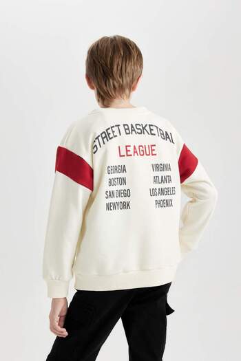 DeFacto Boy's Crew Neck Back Printed Thick Sweatshirt C9796A824Au