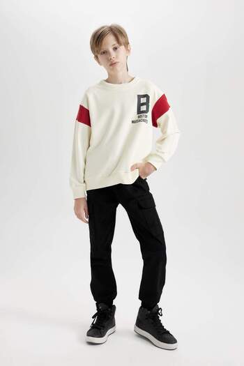 DeFacto Boy's Crew Neck Back Printed Thick Sweatshirt C9796A824Au