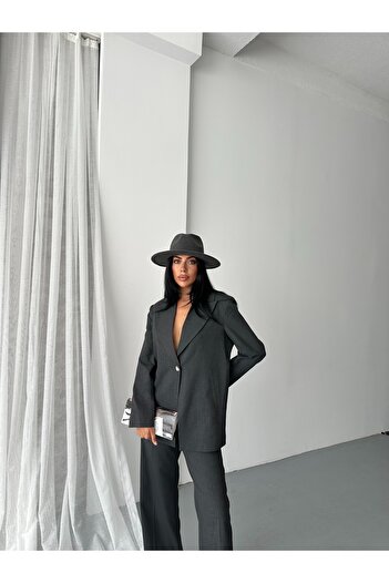 GALAVİP Oversized Single Button Jacket & Wide Leg Pants Women's Two Piece Set – Office & Cocktail Chic (S‑M‑L)