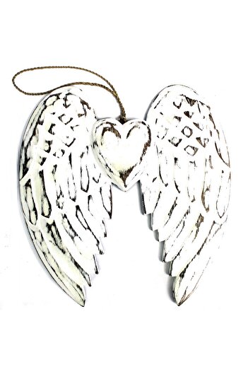 Cotomag Handmade Wooden Angel Wing and Heart, White