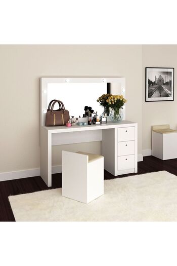 Danube Home Aldrick Dressing Table with Mirror & 3 Drawers - White Melamine Finish - 2-Year Warranty
