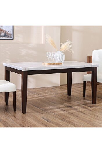 Danube Home Brody 6-Seater Marble Dining Table - White/Dark Walnut - Solid Wood - 2-Year Warranty - 162.56cm