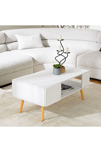 Danube Home Adonia White Coffee Table - Modern Wood Design with Under-Shelf for Living Room, 1 Year Warranty