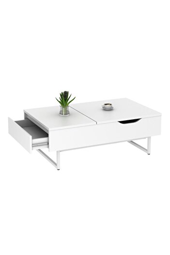 Danube Home Coastal Lift Top Coffee Table with Drawer - White Engineered Wood, Stylish Living Room Furniture