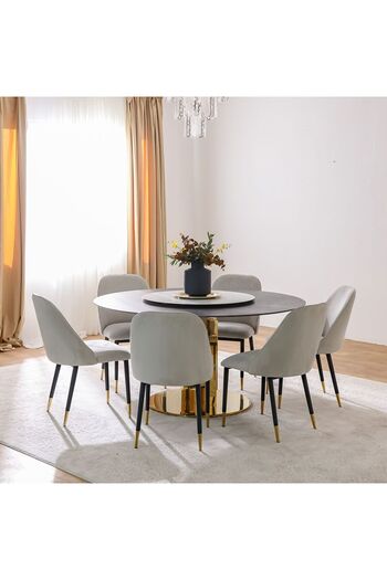 Danube Home Luceris 1 + 6 Seater Stone Dining Set with Lazy Susan - Black/Gold