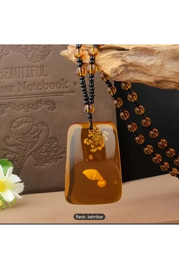 ORGANICYOU YUNNAN Unisex için çiçek desenli Amber Kare Reçine Kolye ile Vintage ve Boho Tarzı
