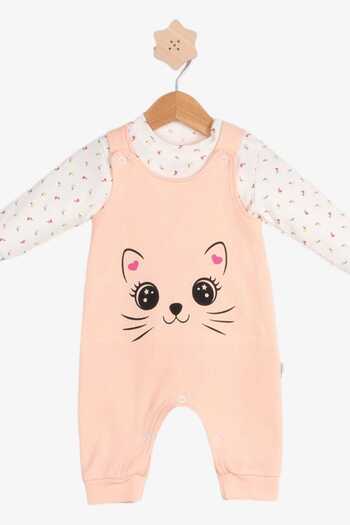 dinamik çocuk Baby Girl Gardener Badili Cat Heart Printed Twill Fabric Long Sleeve 0-3-6-9Months