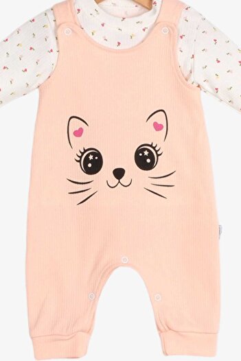 dinamik çocuk Baby Girl Gardener Badili Cat Heart Printed Twill Fabric Long Sleeve 0-3-6-9Months