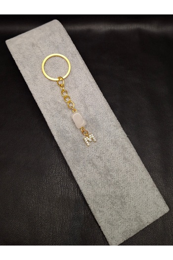 Han Ticarethane Gold Color Stone m Letter Crystal Quartz Keychain Charm