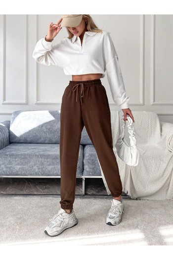 Miyalon Γυναικείο καφέ 3 κλωστών ελαστικό Jogger Sweatpants