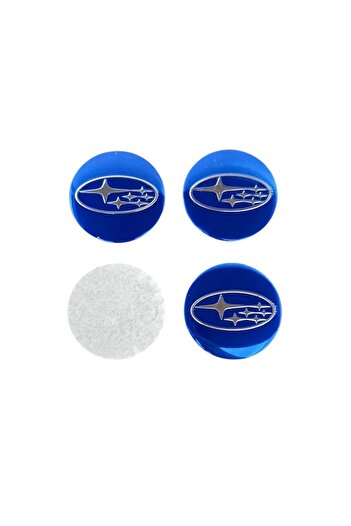 MAF Set de 4 stickere emblemă pentru Subaru, aluminiu, autoadezive, 56 mm, pentru capace de roți, albastre
