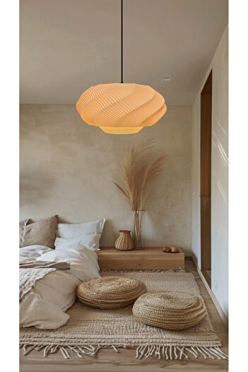 decory AthenaXL Hasır Renk 40cm Büyük Boy Tekli Avize, Pinterest Tarzı Tekli Sarkıt Avize (Bioplastik) E27