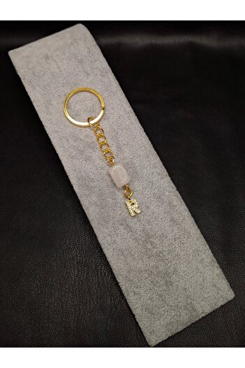 Han Ticarethane Gold Color Stone R Letter Crystal Quartz Keychain Charm