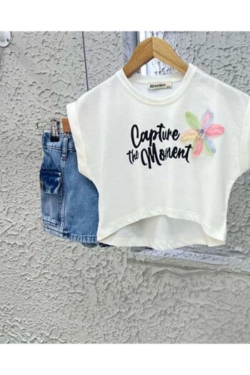 cgboutiquestylekids Cg Kids Capture Printed Floral Embroidered Skirt Look Denim Shorts Girls' Bottom Top Set