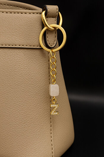 Han Ticarethane Gold Color Stone Z Letter Crystal Quartz Keychain Charm