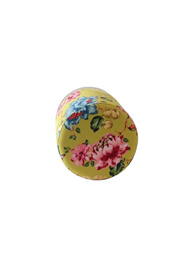 Danube Home Echo Printed Velvet Pouf Ottoman - Flower Pattern/Gold - Stylish Seating with 2-Year Warranty