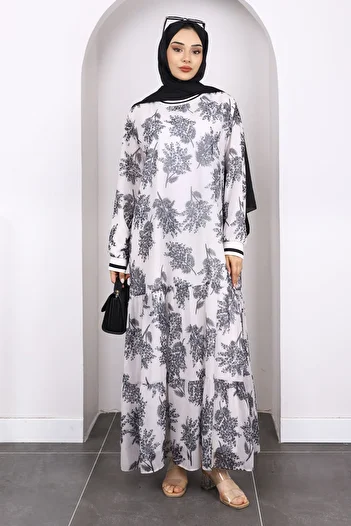 İmajButik Smoked Patterned Chiffon Dress