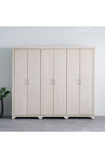 Danube Home Ryan 6 Door Wardrobe - Antique Grey Ash Veneer L243.3xW60.6xH209.5cm