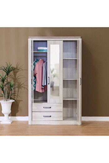 Danube Home Olivos 3 Door Wardrobe with Mirror - Ash Grey/Oak L124xW56xH204cm