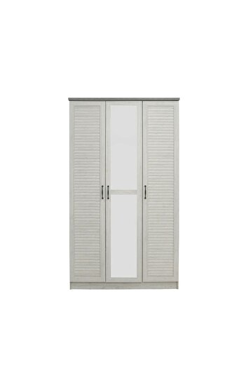 Danube Home Zenith 3 Door Wardrobe with Drawers & Mirror - White Oak/Cement L120xW55xH210cm