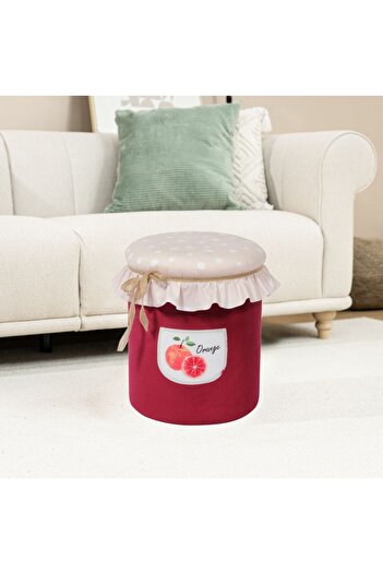 Danube Home Truzer Round Ottoman - Beige & Maroon - Stylish Seating with 2-Year Warranty - 36.5x36.5x45cm