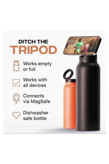 TERRION 24oz Insulated Water Bottle with Magnetic Phone Holder – Hot 12H, Cold 24H, 360° Rotating Mount