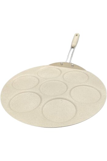 drobina Long Handle Pancake Pan | Turkish Granite Crepe Pan | Non-Stick | Cream Color