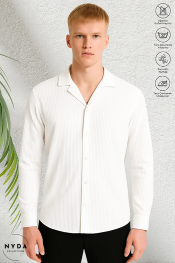 Nyda Collections Men's Corded Ottoman Fabric Lycra Seasonal Long Sleeve Shirt