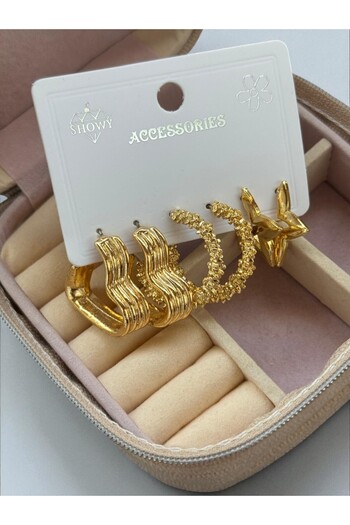 MUTENA 6-Piece Hoop Brass Plated Earrings - 6 Piece Earring Set