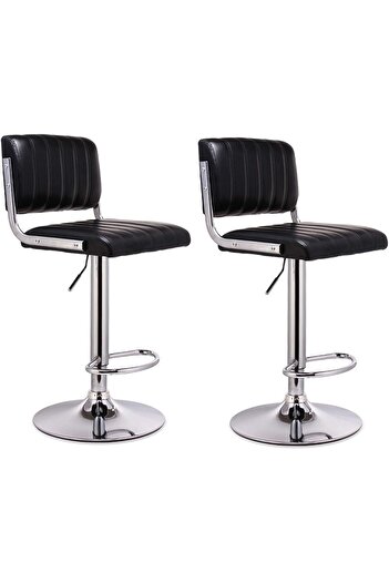 AZAF Leather Counter Bar Chairs with Backrest Black-High Stool 2pcs