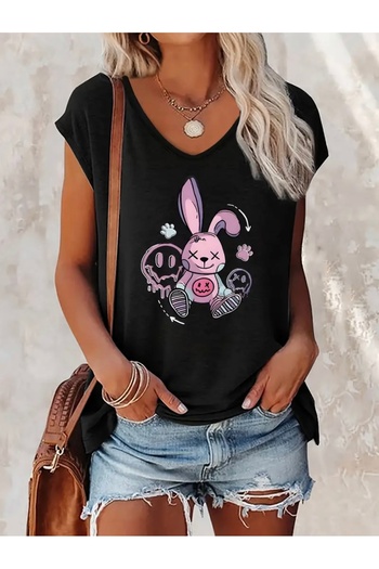 FUFLUNS Cute Rabbit Printed Women's Oversize Sleeveless T-Shirt