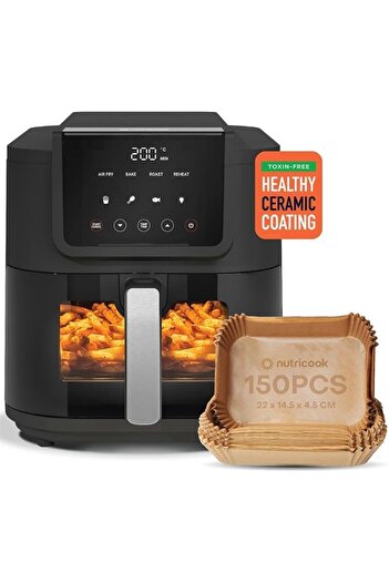 Nutricook Air Fryer Slim, 5L, 1KGs, Large Basket, Space-Saving Slim Design, Air Fry, Bake, Reheat, w