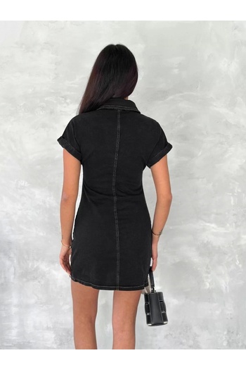 C&Z Collection Short Sleeve Mini Denim Fabric Lycra Dress - Black