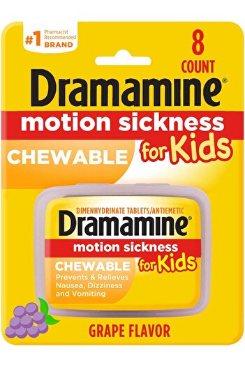 Dramamine Kids Motion Sickness Relief, Grape Flavor, 8 Count